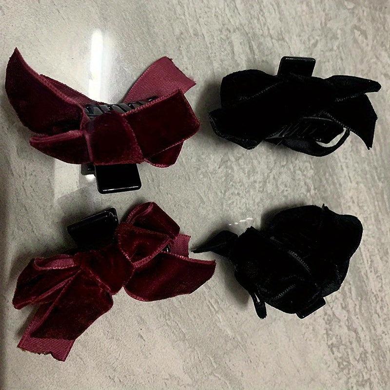 4pcs Velvet Bow Hair Claw Minimalist Banana Clip Headwear