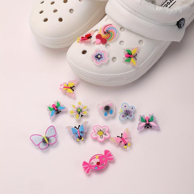 15pcs Butterfly Flower Shoe Charms Pack Sweet Shoe Decorations