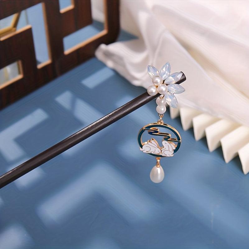 Wooden Hairpin Ancient Style Tassel Hairpin Bunny Pendant Hairpin
