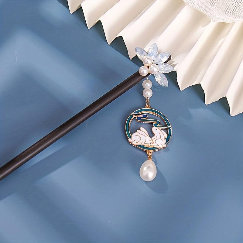 Wooden Hairpin Ancient Style Tassel Hairpin Bunny Pendant Hairpin