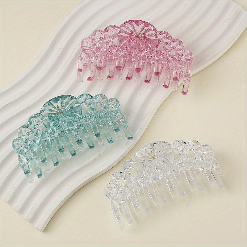 6pcs Glitter Crystal Hair Claw Nonslip Ponytail Holder Shark Claw