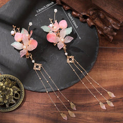 Chinese Style Hair Clip Tassel Peach Blossom Decor Duck Bill Clip Costume Access