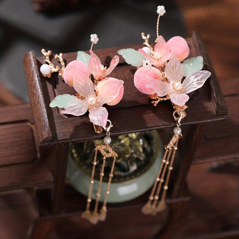 Chinese Style Hair Clip Tassel Peach Blossom Decor Duck Bill Clip Costume Access