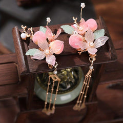 Chinese Style Hair Clip Tassel Peach Blossom Decor Duck Bill Clip Costume Access