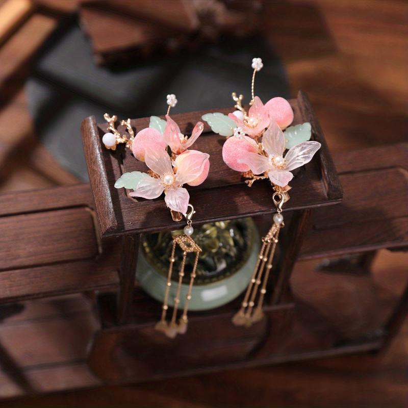Chinese Style Hair Clip Tassel Peach Blossom Decor Duck Bill Clip Costume Access