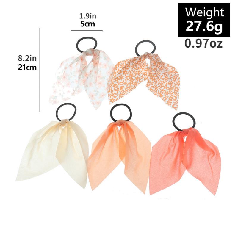 5pcs Mesh Decor Hair Tie Non Slip Scrunchie Ponytail Holder Elastic Hair Accesso