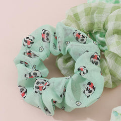 6pcs Checkered Scrunchies Panda Print Hair Rope Elastic Hair Accessories