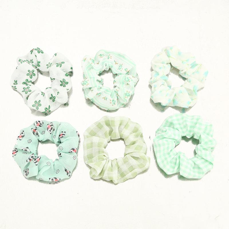 6pcs Checkered Scrunchies Panda Print Hair Rope Elastic Hair Accessories