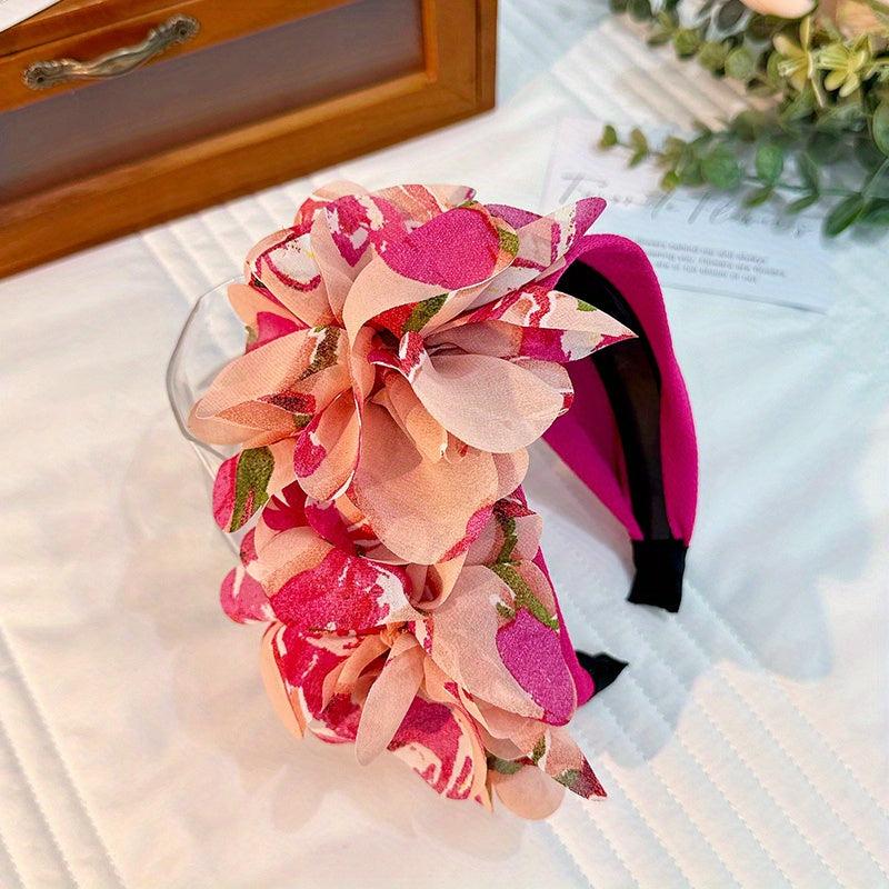 Boho Flower Wide Headband Leopard Floral Print