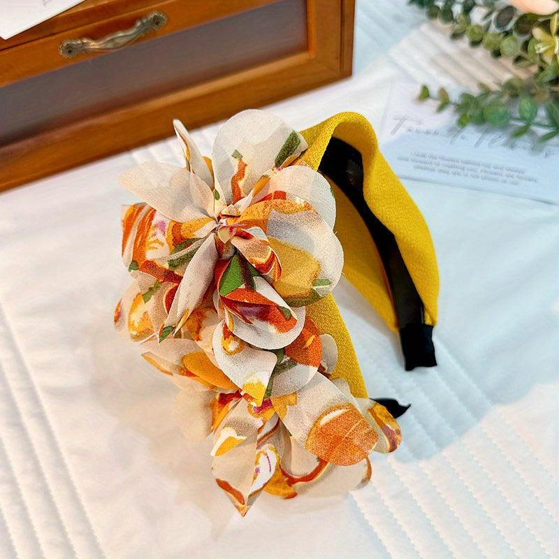 Boho Flower Wide Headband Leopard Floral Print