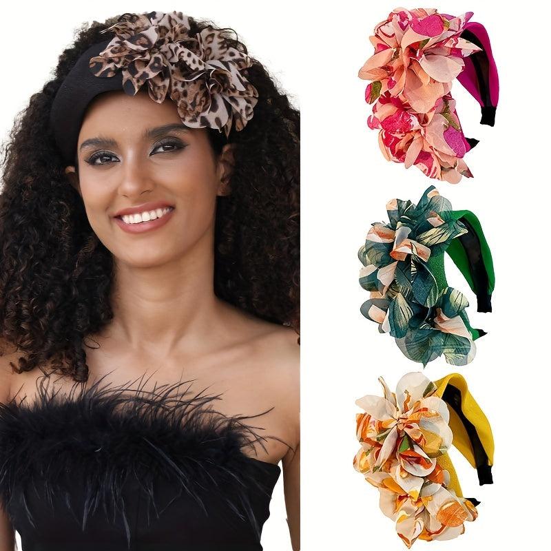 Boho Flower Wide Headband Leopard Floral Print