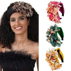 Boho Flower Wide Headband Leopard Floral Print