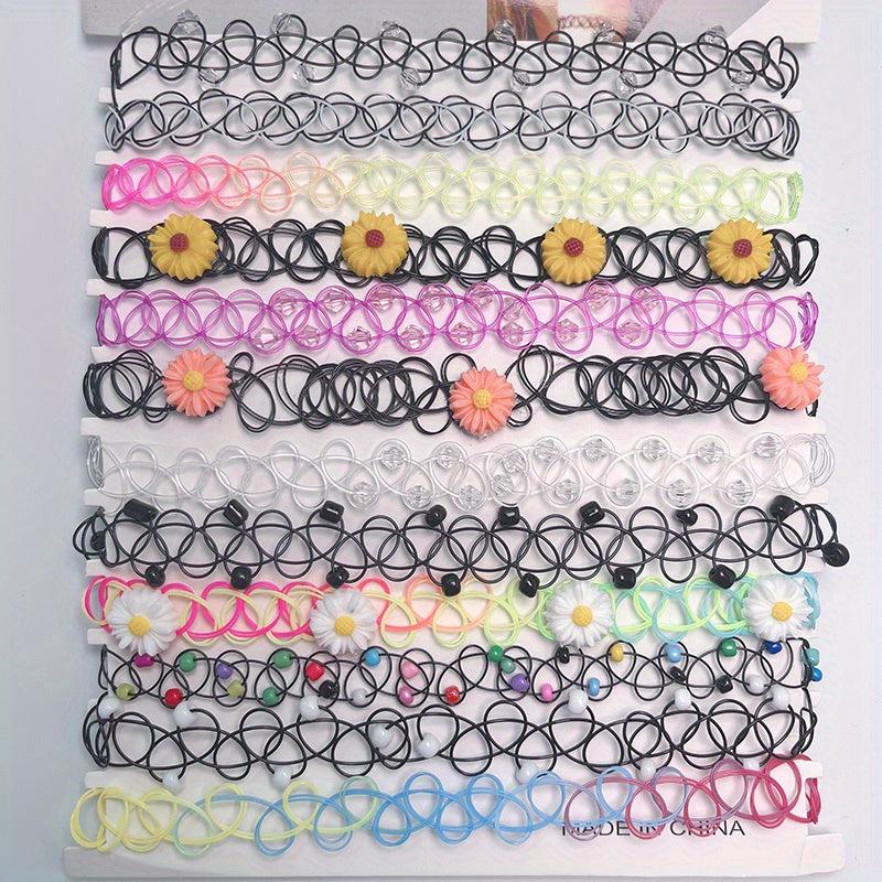 12pcs Sexy Stretch Collarbone Chain Neck Chain Tattoo Choker Necklace