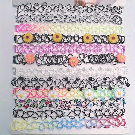 12pcs Sexy Stretch Collarbone Chain Neck Chain Tattoo Choker Necklace