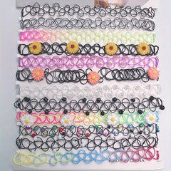12pcs Sexy Stretch Collarbone Chain Neck Chain Tattoo Choker Necklace