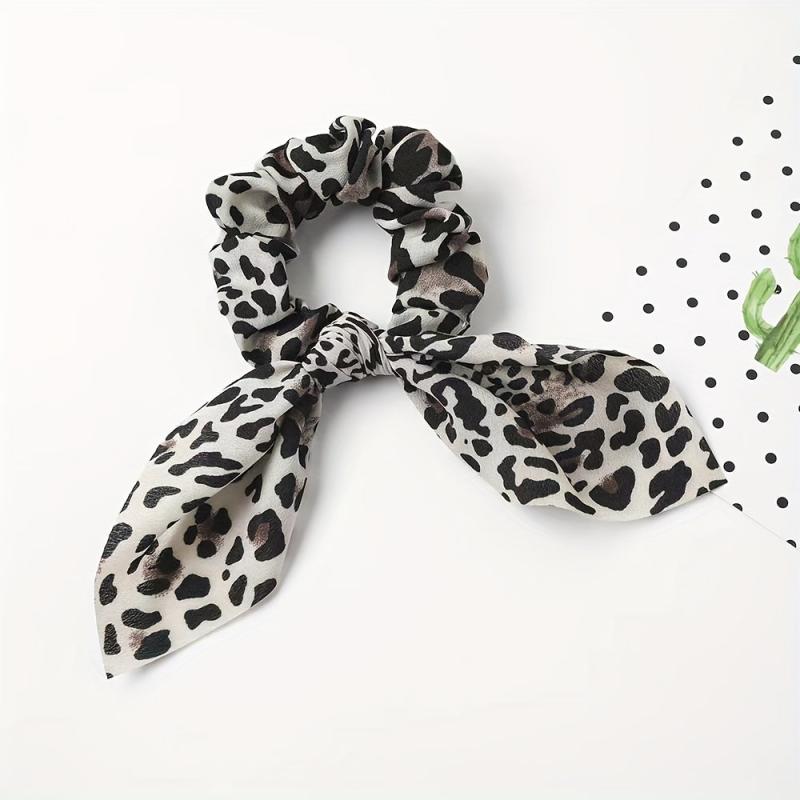 Leopard Print Bow Hair Scarf Scrunchies Boho Hair Tie Elastic Hair Scrunchy