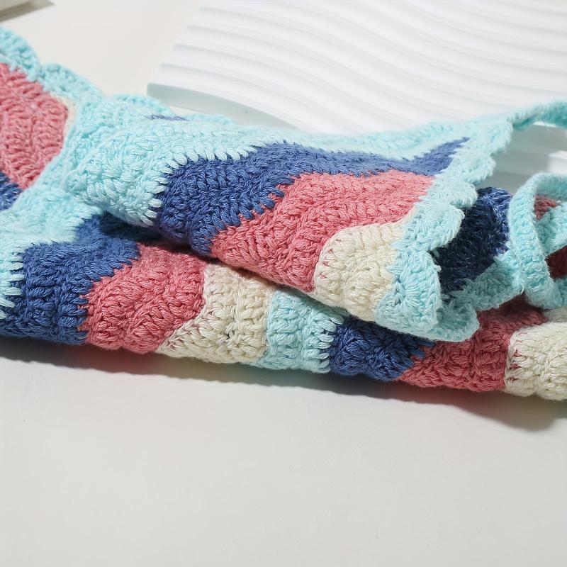 Colorful Triangle Crochet Bandana Pattern Head Scarf Pastoral Style
