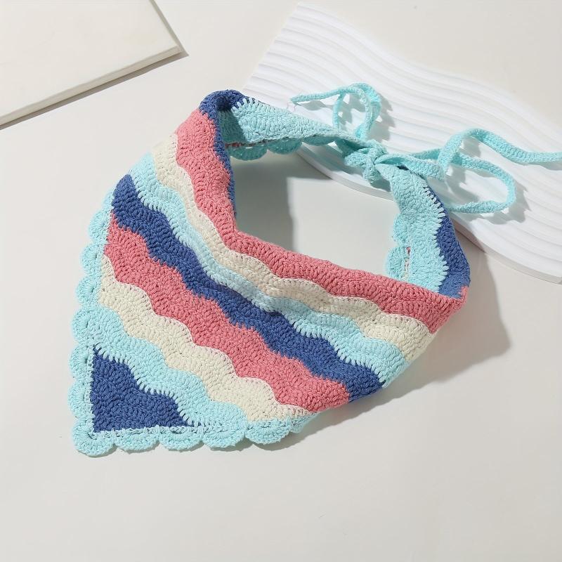 Colorful Triangle Crochet Bandana Pattern Head Scarf Pastoral Style