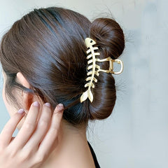 Golden Fish Bone Hair Claw Clip Large Metal Hair Jaw Clamps Nonslip Hair Clip