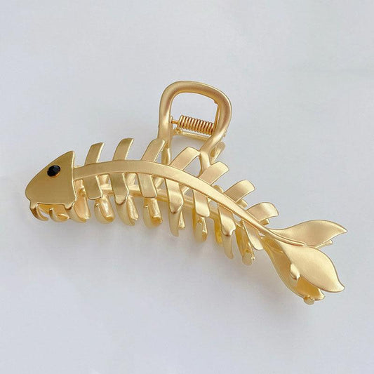 Golden Fish Bone Hair Claw Clip Large Metal Hair Jaw Clamps Nonslip Hair Clip
