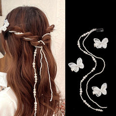 Faux Pearl Beaded Hair Tassel Clip for Girls