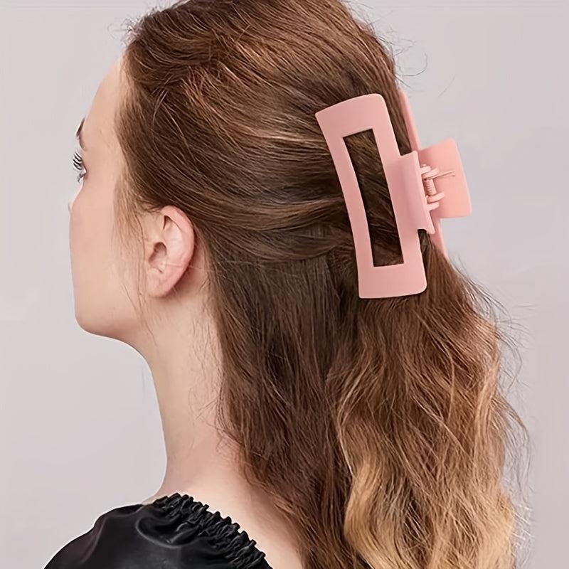 Pink Rectangle Hair Claw Clip Non Slip Strong Hold Grip Hair Jaw Clip