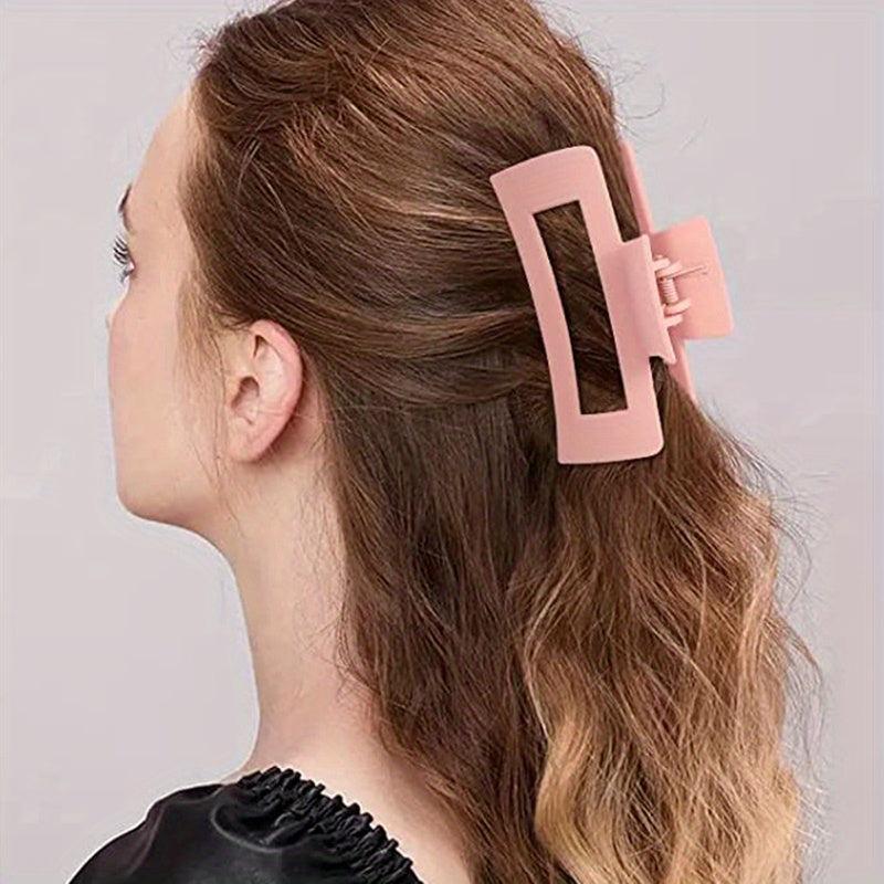 Pink Rectangle Hair Claw Clip Non Slip Strong Hold Grip Hair Jaw Clip