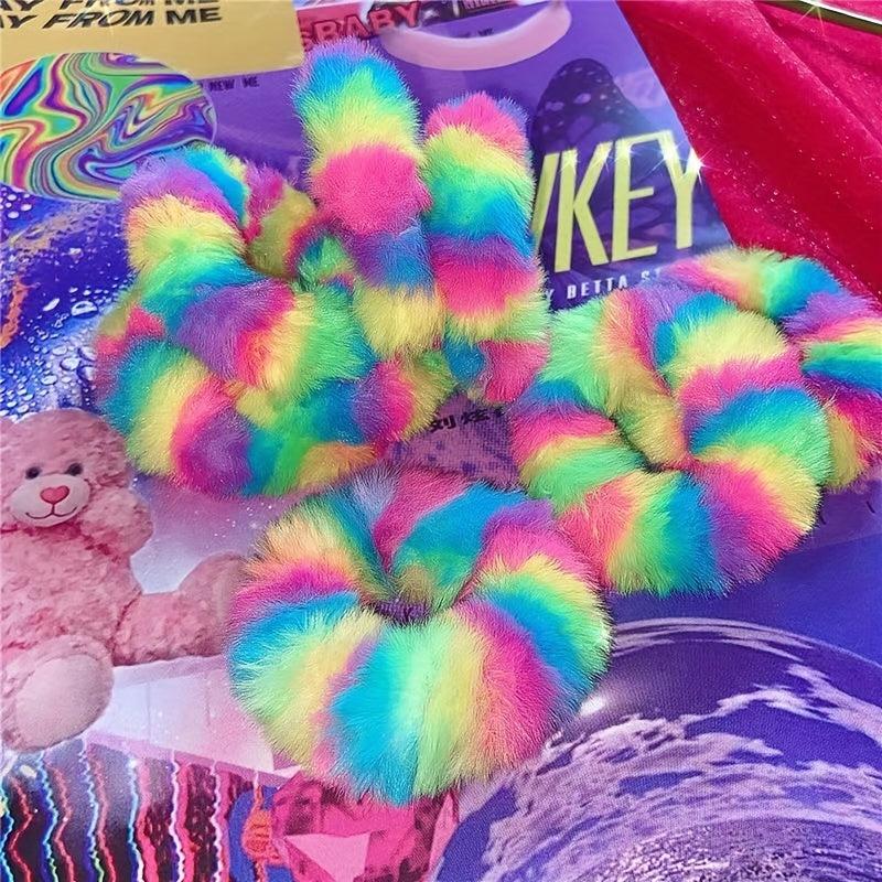 2pcs Rainbow Hair Rop Halloween Party Plush Hand Bracelet