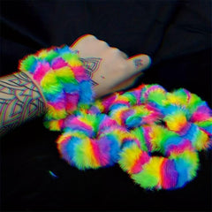 2pcs Rainbow Hair Rop Halloween Party Plush Hand Bracelet