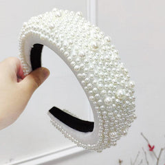 Faux Pearl Sponge Hair Hoop Velvet Colorful Wide Brim Headband