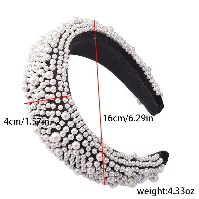 Faux Pearl Sponge Hair Hoop Velvet Colorful Wide Brim Headband