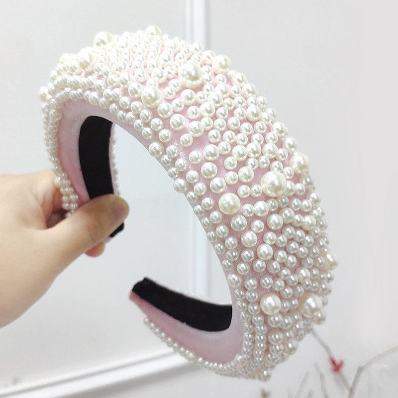 Faux Pearl Sponge Hair Hoop Velvet Colorful Wide Brim Headband