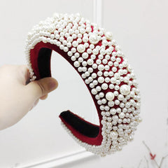 Faux Pearl Sponge Hair Hoop Velvet Colorful Wide Brim Headband