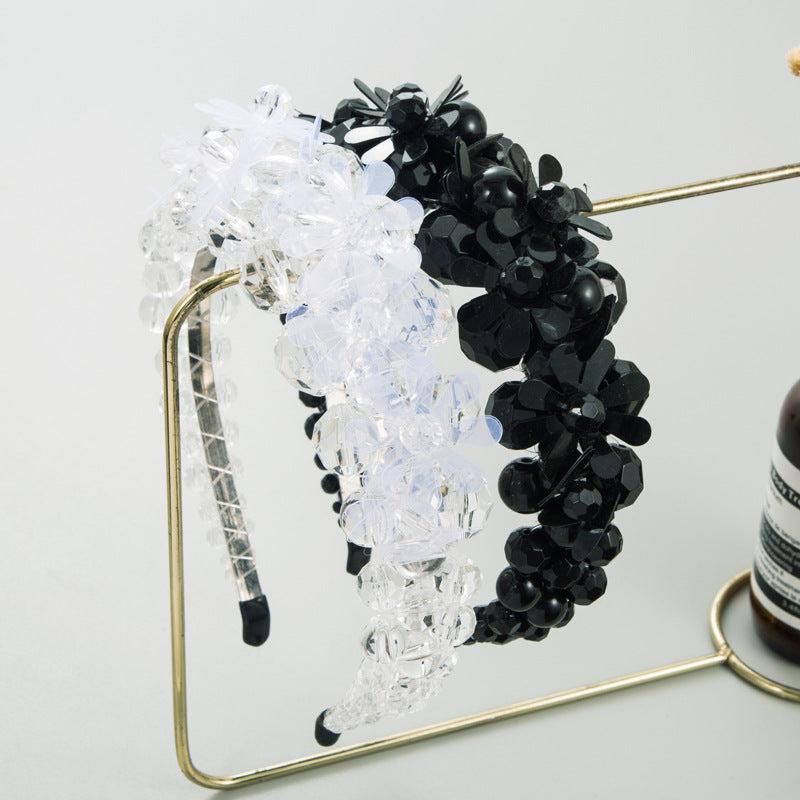 Crystal Flower Beaded Wide Brim Headband Headdress Hair Accessories