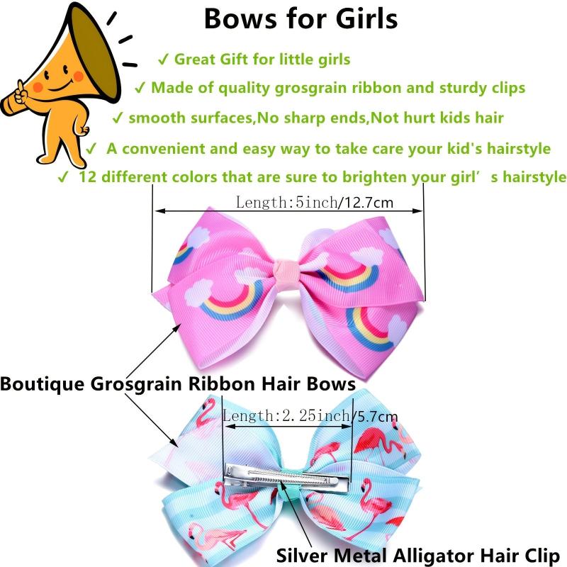 5pcs Rainbow Grosgrain Ribbon Bows Clips for Kids