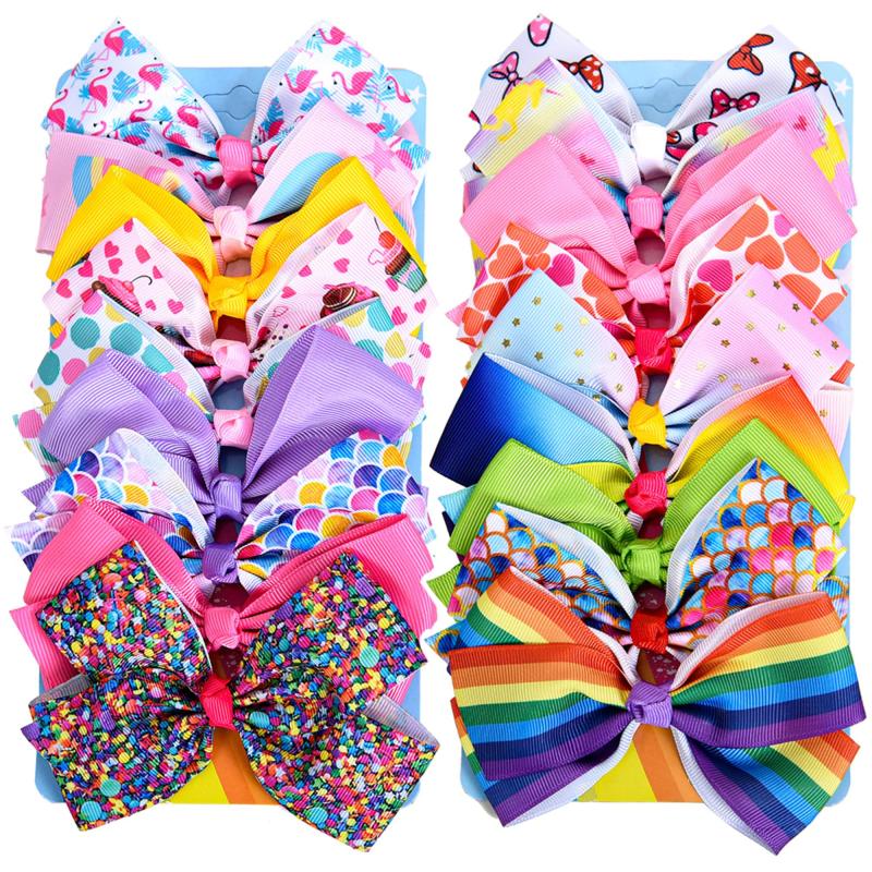 5pcs Rainbow Grosgrain Ribbon Bows Clips for Kids