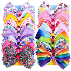 5pcs Rainbow Grosgrain Ribbon Bows Clips for Kids