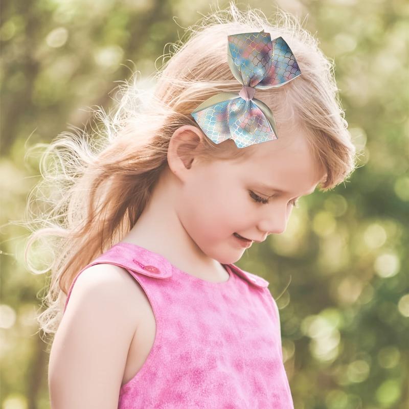 5pcs Rainbow Grosgrain Ribbon Bows Clips for Kids