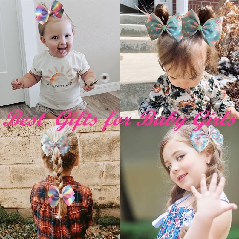 5pcs Rainbow Grosgrain Ribbon Bows Clips for Kids