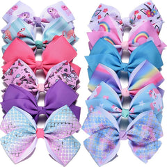 5pcs Rainbow Grosgrain Ribbon Bows Clips for Kids