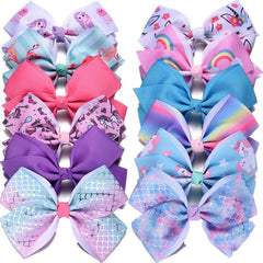 5pcs Rainbow Grosgrain Ribbon Bows Clips for Kids