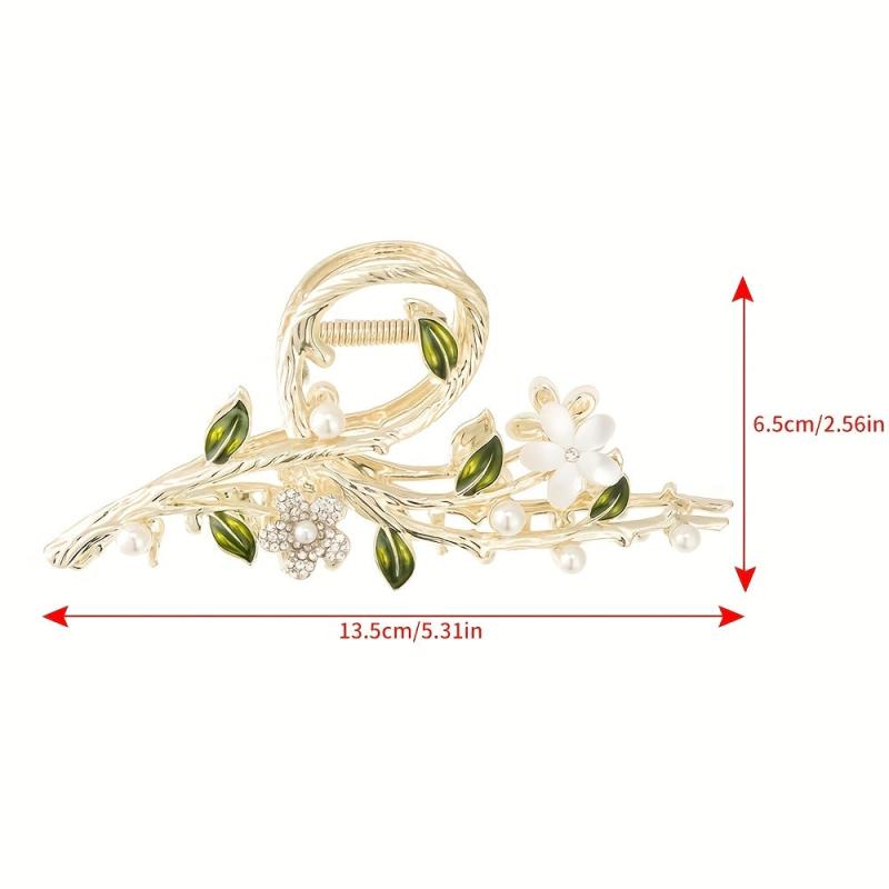 Golden Metal Hair Claw Flower Leaf Jaw Clip Nonslip Hair Clamp