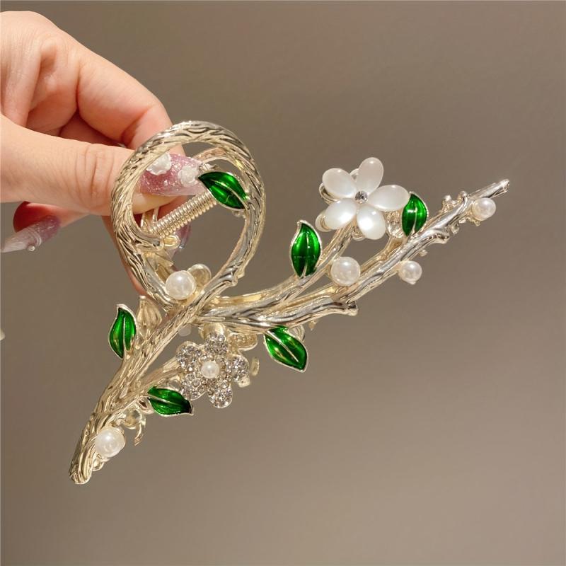 Golden Metal Hair Claw Flower Leaf Jaw Clip Nonslip Hair Clamp