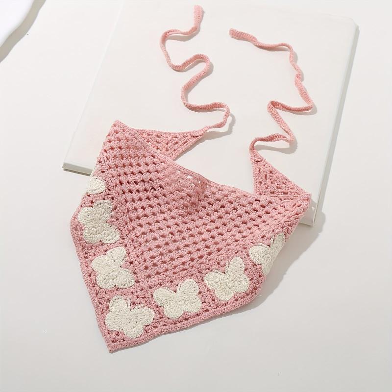 Butterfly Crochet Triangular Scarf Sweet Bandana Headband Hair Accessory
