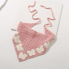 Butterfly Crochet Triangular Scarf Sweet Bandana Headband Hair Accessory