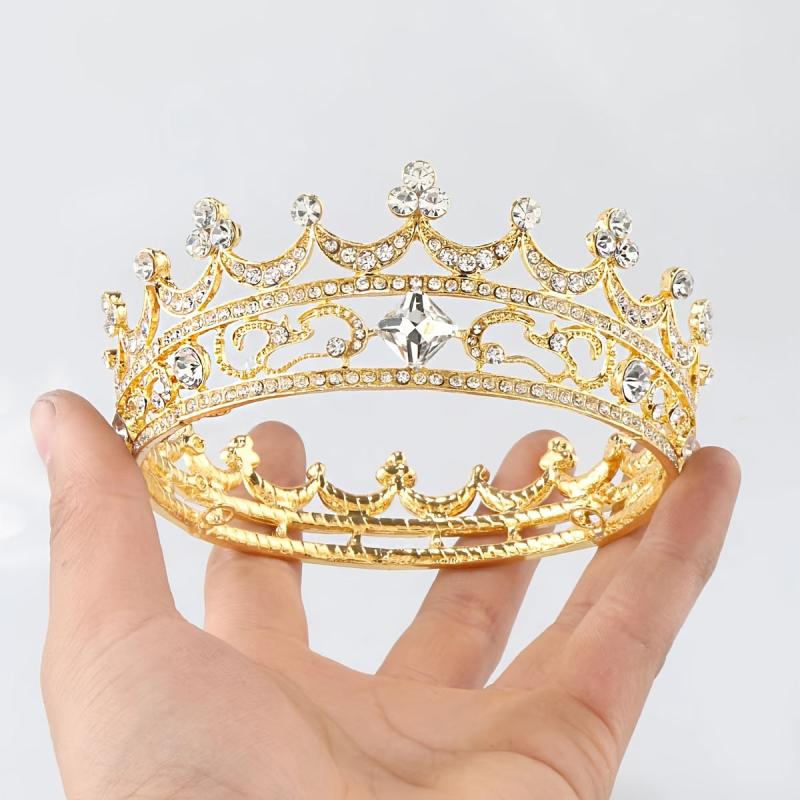 Alloy Crown Rhinestone Headband Tiara Queen Style Crown for Prom Party