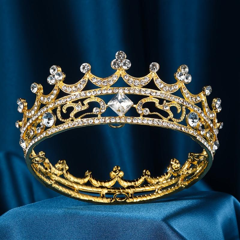 Alloy Crown Rhinestone Headband Tiara Queen Style Crown for Prom Party