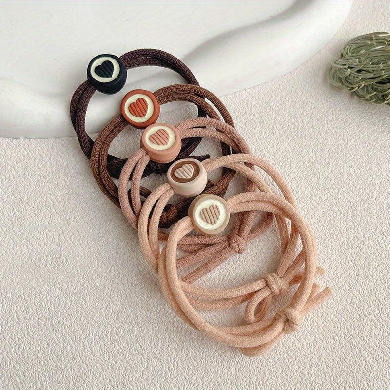 5pcs Love Heart Pattern Leather Band Hair Rope