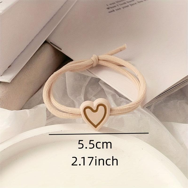 5pcs Love Heart Pattern Leather Band Hair Rope