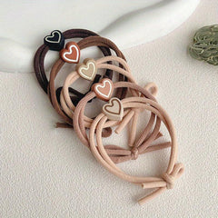 5pcs Love Heart Pattern Leather Band Hair Rope